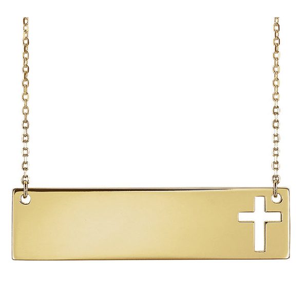 14k Yellow, White or Rose Gold Engravable Bar Cross Necklace, 16-18 In Online