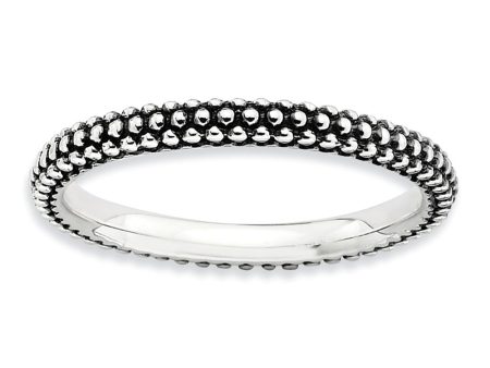 2.5mm Sterling Silver Stackable Antiqued Small Bead Band on Sale