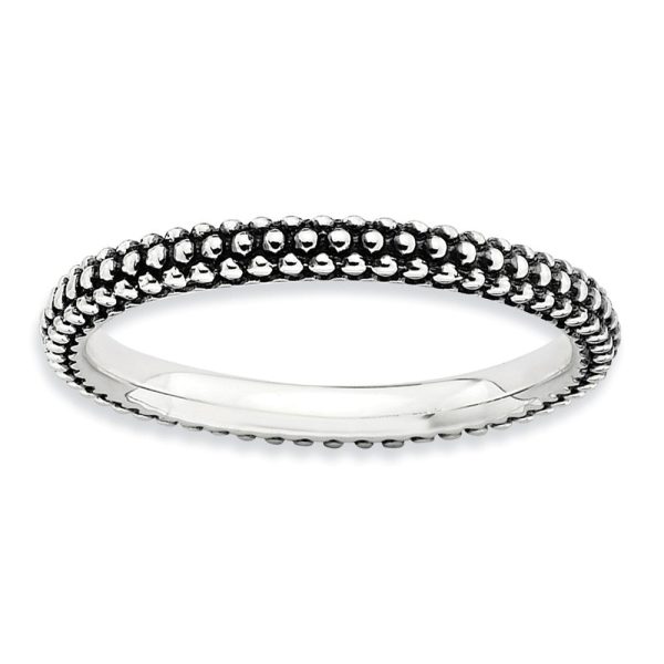 2.5mm Sterling Silver Stackable Antiqued Small Bead Band on Sale