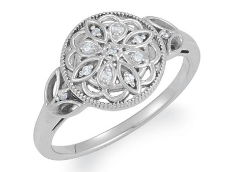 Vintage Style Sterling Silver .06 Ctw H-I, I2 Diamond Flower Ring Online Sale