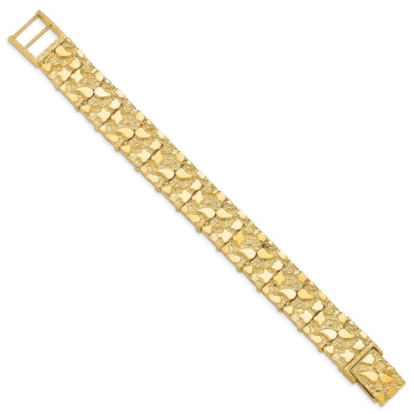 15mm 14k Yellow Gold Nugget Link Bracelet, 8 Inch For Sale