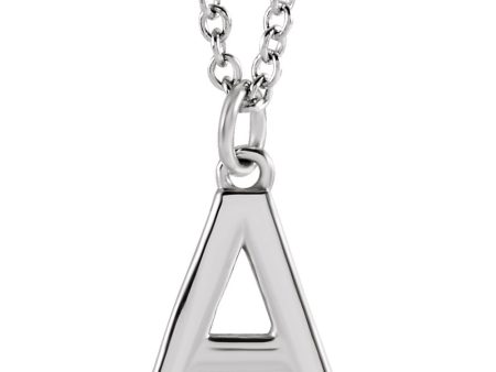 14k White Gold 9.5mm Small Block Initial A-Z Necklace, 18 Inch Online Hot Sale