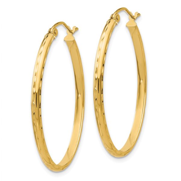 2.5mm x 35mm 14k Yellow Gold Diamond-Cut Oval Hoop Earrings For Discount