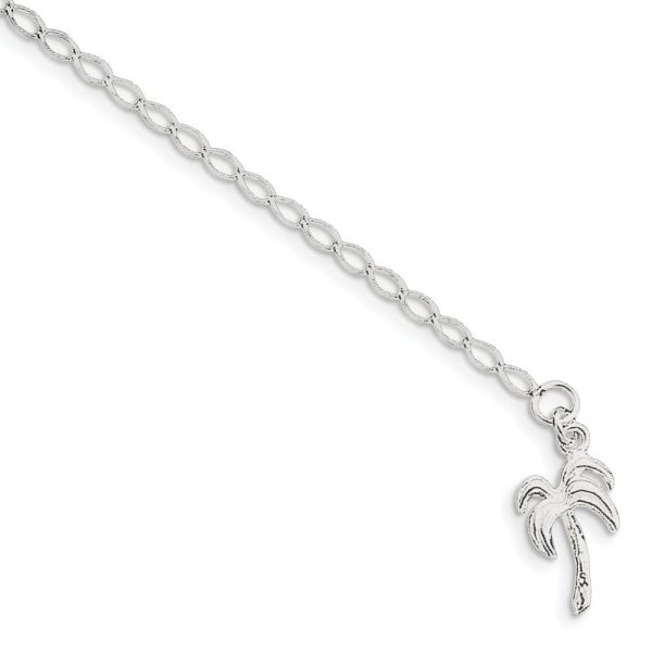 Sterling Silver Palm Tree Open Link Anklet Supply