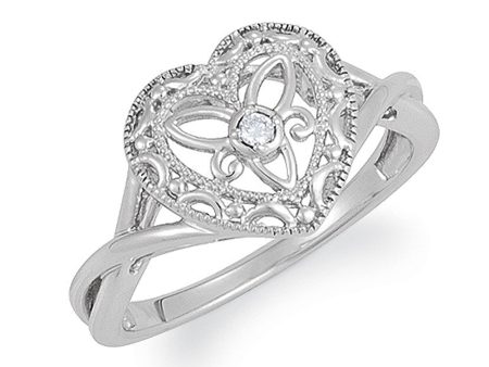 Vintage Style Sterling Silver .025 Ct G-H, I2 Diamond Heart Ring Online Sale