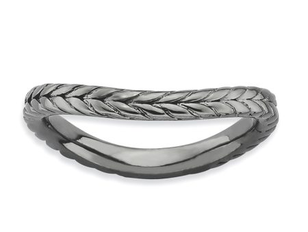 2.25mm Stackable Black Plated Silver Curved Wheat Band For Discount