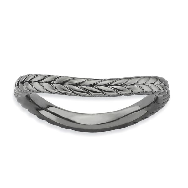 2.25mm Stackable Black Plated Silver Curved Wheat Band For Discount