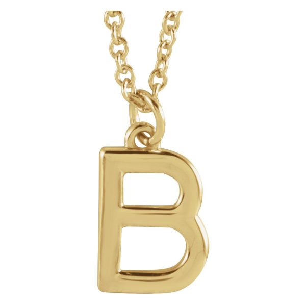 14k Yellow Gold 9.5mm Small Block Initial A-Z Necklace, 18 Inch For Discount