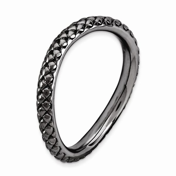 2.25mm Stackable Black Plated Silver Curved Textured Band Fashion