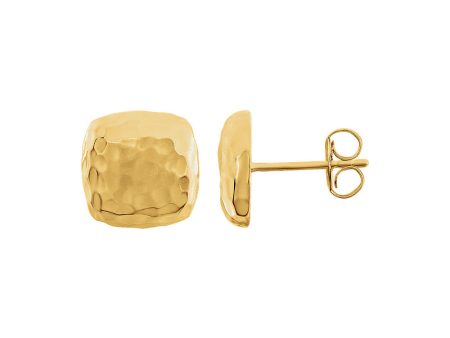 10mm Hammered Square Post Earrings in 14k Yellow Gold Cheap