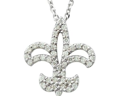 1 4 cttw Diamond Fleur-De-Lis Necklace in 14k White Gold Online now