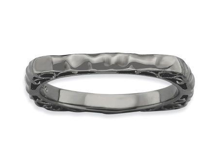 2.25mm Stackable Black Plated Silver Square Hammered Scroll Band Supply