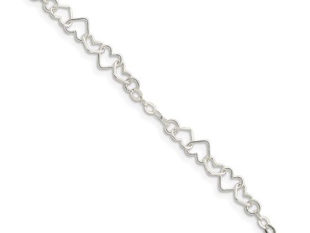 Sterling Silver Chain of Hearts Anklet on Sale