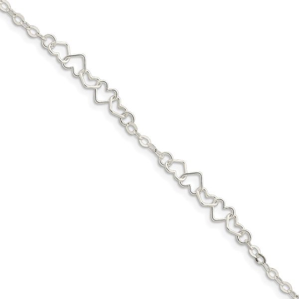 Sterling Silver Chain of Hearts Anklet on Sale