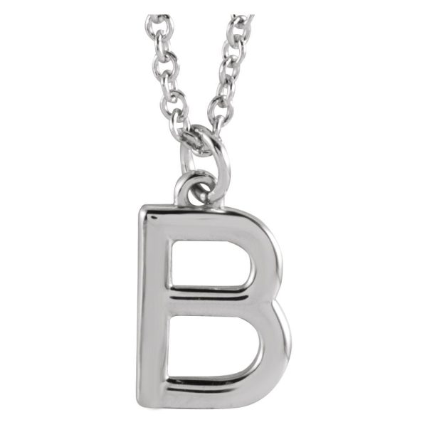 14k White Gold 9.5mm Small Block Initial A-Z Necklace, 18 Inch Online Hot Sale