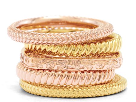 14K Yellow & Rose Gold Plated Sterling Silver Band Stackable Ring Set Hot on Sale