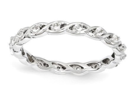 2.5mm Rhodium Plated Sterling Silver Stackable White Topaz Twist Band For Sale