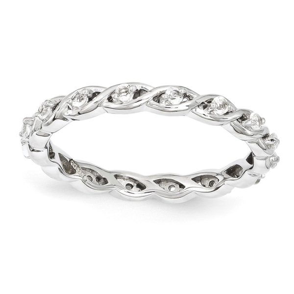 2.5mm Rhodium Plated Sterling Silver Stackable White Topaz Twist Band For Sale