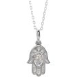 14k Yellow, White or Rose Gold Diamond Small Hamsa Necklace, 16-18 In. Cheap