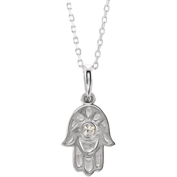 14k Yellow, White or Rose Gold Diamond Small Hamsa Necklace, 16-18 In. Cheap