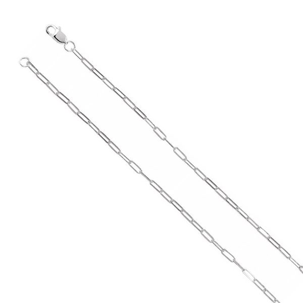 14k White Gold 2mm Elongated Flat Cable Chain Necklace Online now