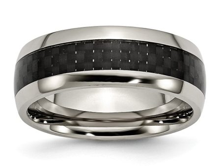 Titanium Black Carbon Fiber 8mm Polished Comfort Fit Band For Cheap