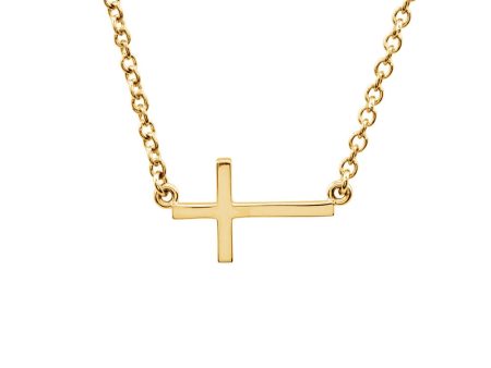 17mm Polished Sideways Cross Adjustable 14k Yellow Gold Necklace For Discount