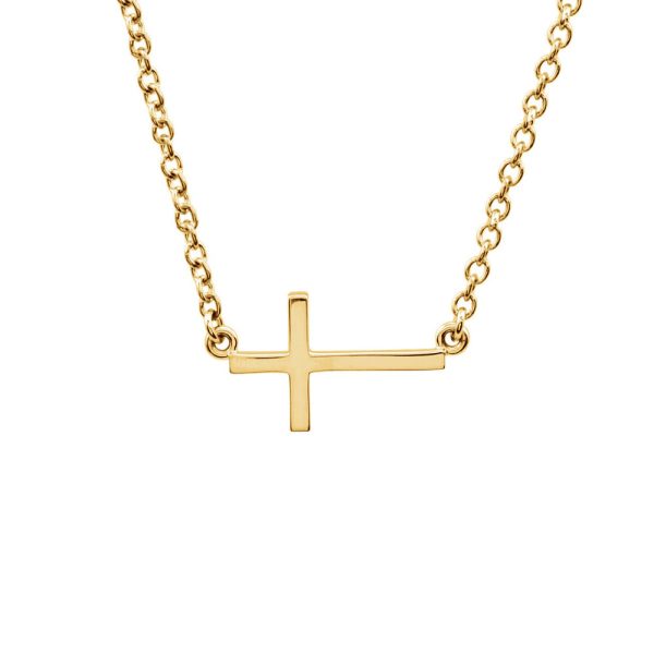 17mm Polished Sideways Cross Adjustable 14k Yellow Gold Necklace For Discount