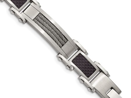 Men s Stainless Steel Carbon Fiber and Cable Link Bracelet, 8.5 Inch Cheap