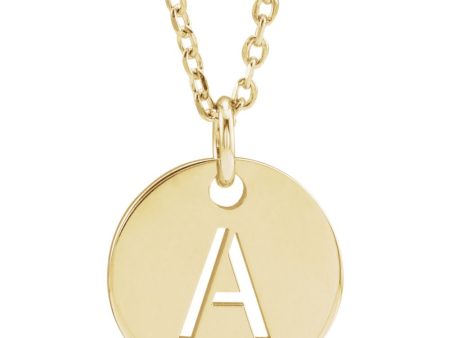 14k Yellow Gold Initial A-Z, SM 10mm Pierced Disc Necklace, 16-18 Inch For Cheap