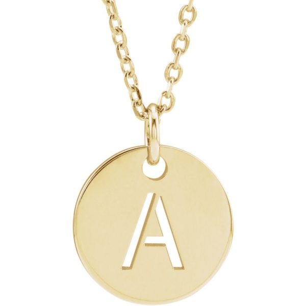 14k Yellow Gold Initial A-Z, SM 10mm Pierced Disc Necklace, 16-18 Inch For Cheap