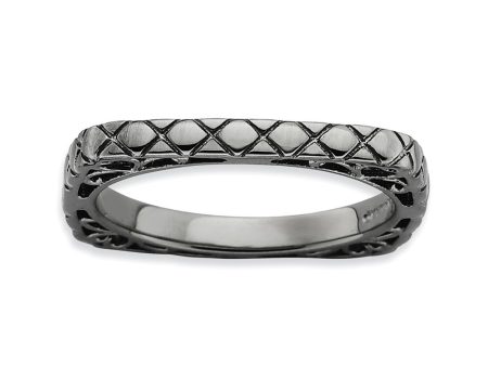 2.25mm Stackable Black Plated Silver Square Snake Skin Band Online Sale