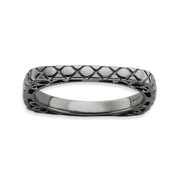 2.25mm Stackable Black Plated Silver Square Snake Skin Band Online Sale