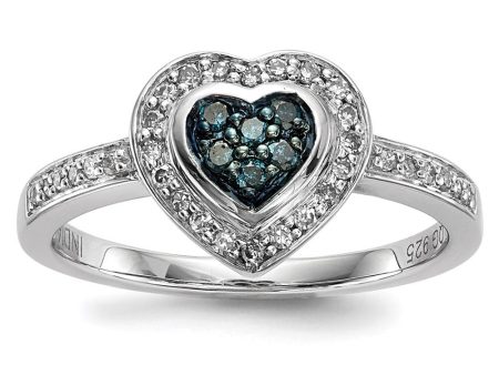 1 4 Ctw Blue & White Diamond Small Heart Ring in Sterling Silver Hot on Sale