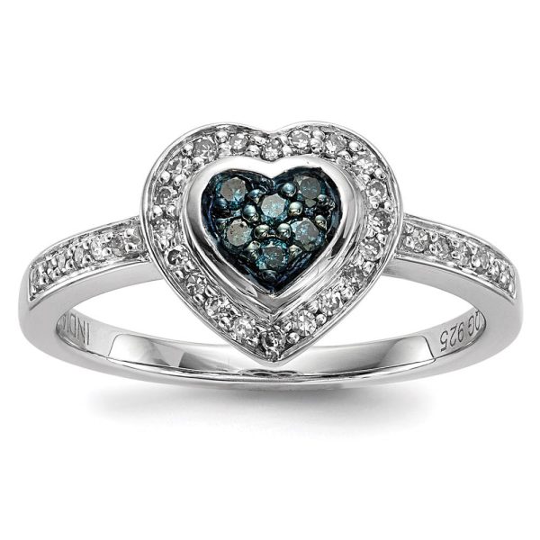 1 4 Ctw Blue & White Diamond Small Heart Ring in Sterling Silver Hot on Sale