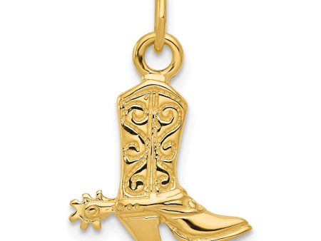 14k Yellow Gold 2D Cowboy Boot with Spur Charm Discount