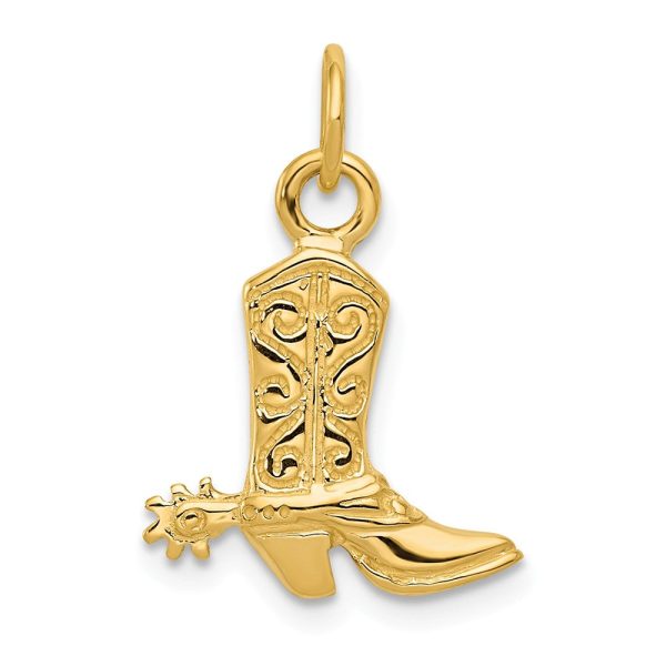 14k Yellow Gold 2D Cowboy Boot with Spur Charm Discount