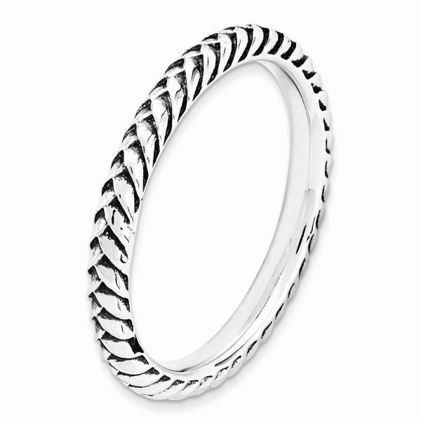 2.5mm Sterling Silver Stackable Antiqued Wheat Band Discount