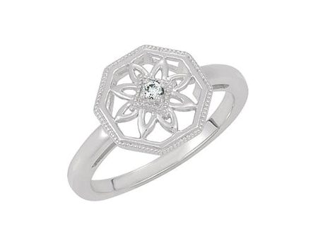 Vintage Style Sterling Silver .03 Ct H-I, I2 Diamond Octagon Ring Online now