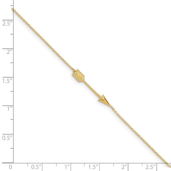 14k Yellow Gold Polished Arrow And 1mm Cable Chain Anklet, 9-10 Inch For Sale