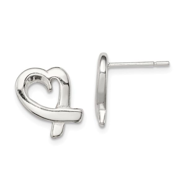 13mm Ribbon Heart Post Earrings in Sterling Silver Online