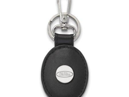 Sterling Silver U of Mississippi Black Leather Key Chain For Sale