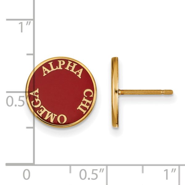 14K Plated Silver Alpha Chi Omega Enamel Disc Post Earrings For Sale