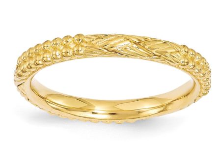 2.5mm Gold Tone Plated Sterling Silver Stackable Patterned Band Fashion