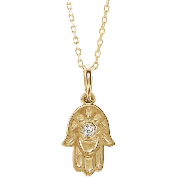 14k Yellow, White or Rose Gold Diamond Small Hamsa Necklace, 16-18 In. Cheap