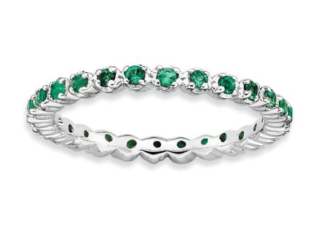 2.25mm Sterling Silver Stackable Created Emerald Prong Set Band Discount