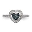 1 4 Ctw Blue & White Diamond Small Heart Ring in Sterling Silver Hot on Sale