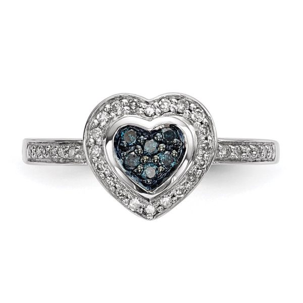 1 4 Ctw Blue & White Diamond Small Heart Ring in Sterling Silver Hot on Sale