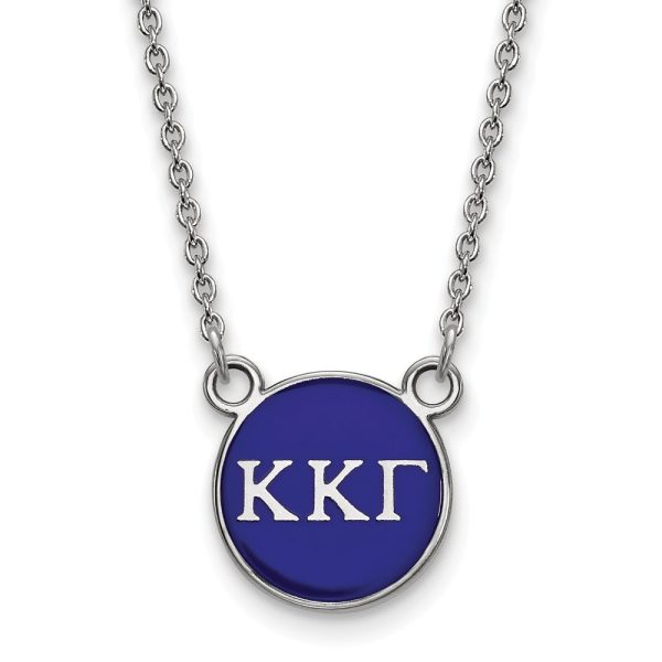 Sterling Silver Kappa Kappa Gamma Small Blue Enamel Disc Necklace Online Hot Sale