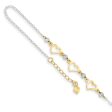 14k Two-Tone Gold Triple Heart and Bead Adjustable Anklet, 9 Inch Discount